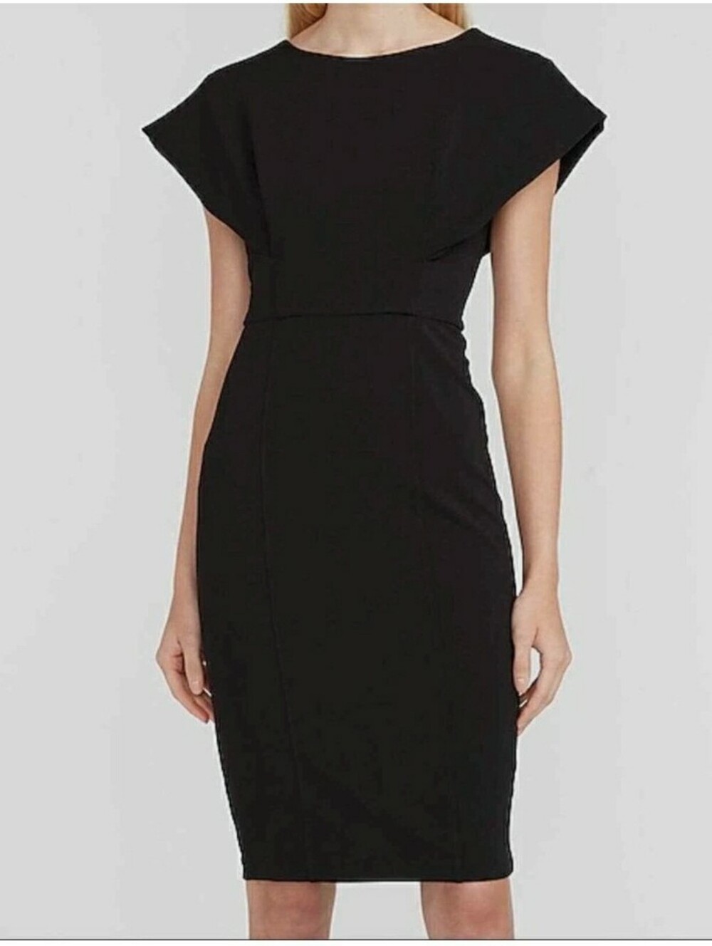 Express Cap Sleeve V Back Sheath Dress In Black. Size: XS